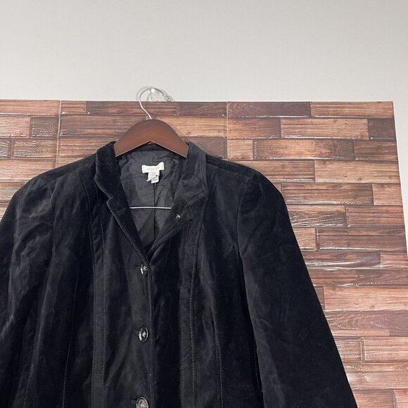 Chicos Size 0 (Small) Long Velvet Coat Black Lined Cotton Pockets - Picture 2 of 5